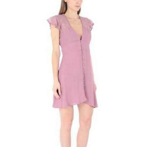Free People Purple Short Sleeve Deep V-Neck Dress - Picture 1 of 15